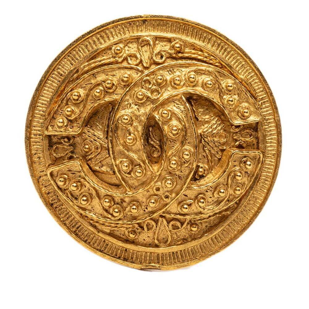 CHANEL Gold Logo Brooch